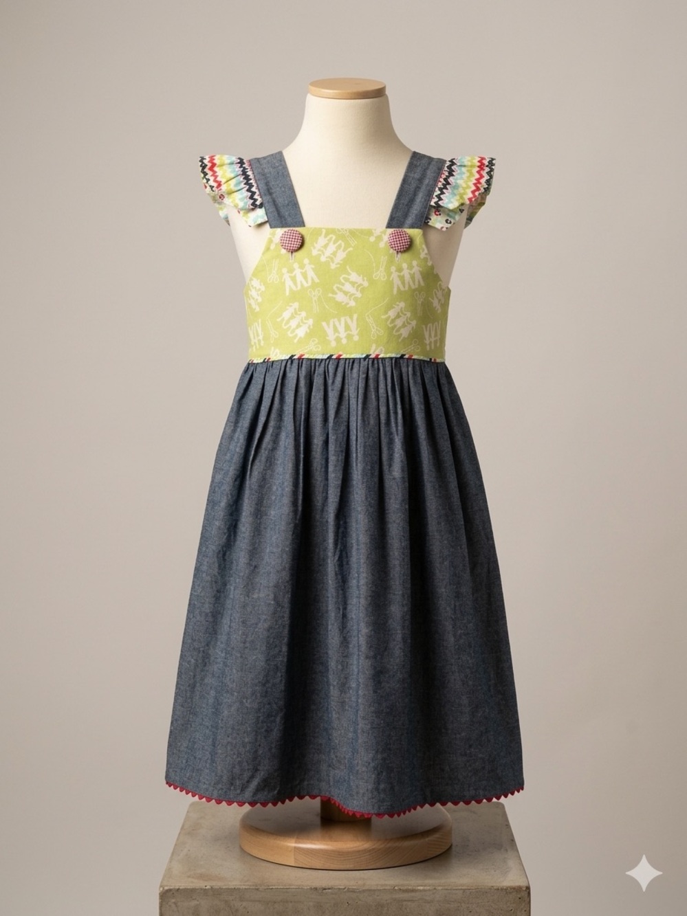 Girls Sz 7 RED THREAD STITCHES Denim Back to School Boutique Dress Ruffle Straps